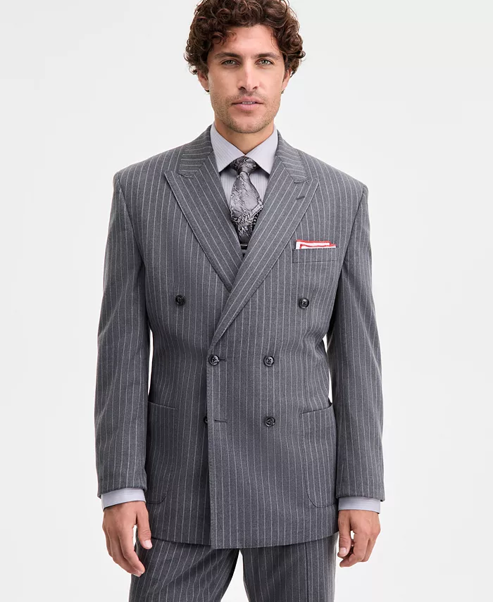 

Мужской классический пиджаковый костюм с отдельным двубортным жакетом в полоску Tayion Collection, серый