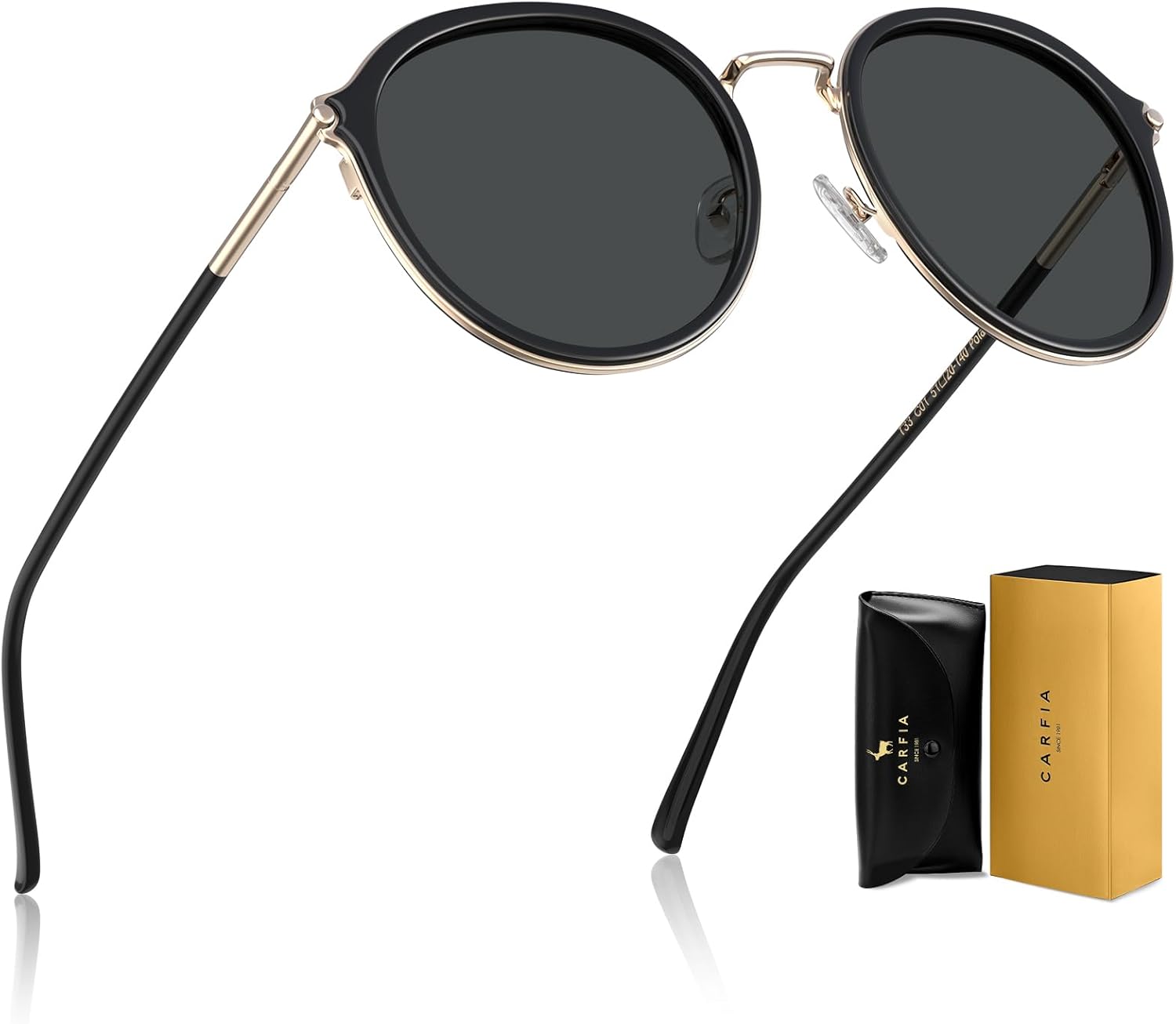 

Солнцезащитные очки CARFIA Retro Acetate Polarized для женщин с защитой от УФ-излучения, модные круглые солнцезащитные очки с металлическими оправами, 1. Black Frame and Grey Lens