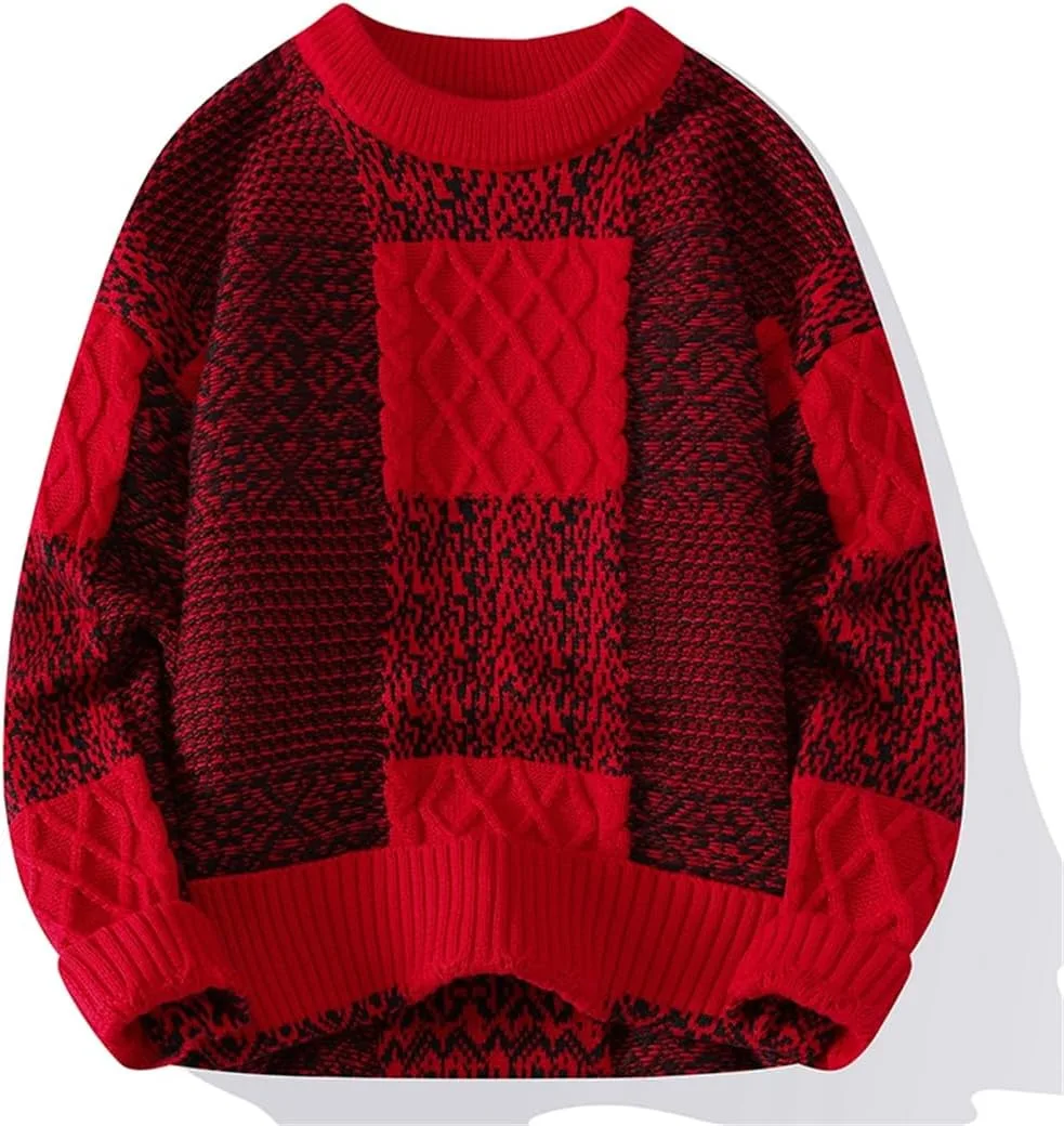 

Мужской свитер с круглым вырезом, теплый, с узорами HEYDHSDC