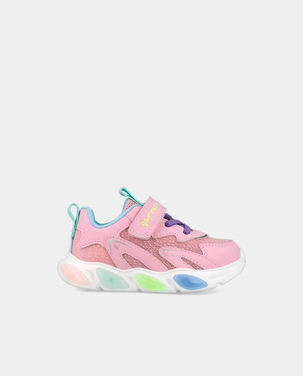 

Детские кроссовки с подсветкой на липучке и шнурках, розовые Garvalín