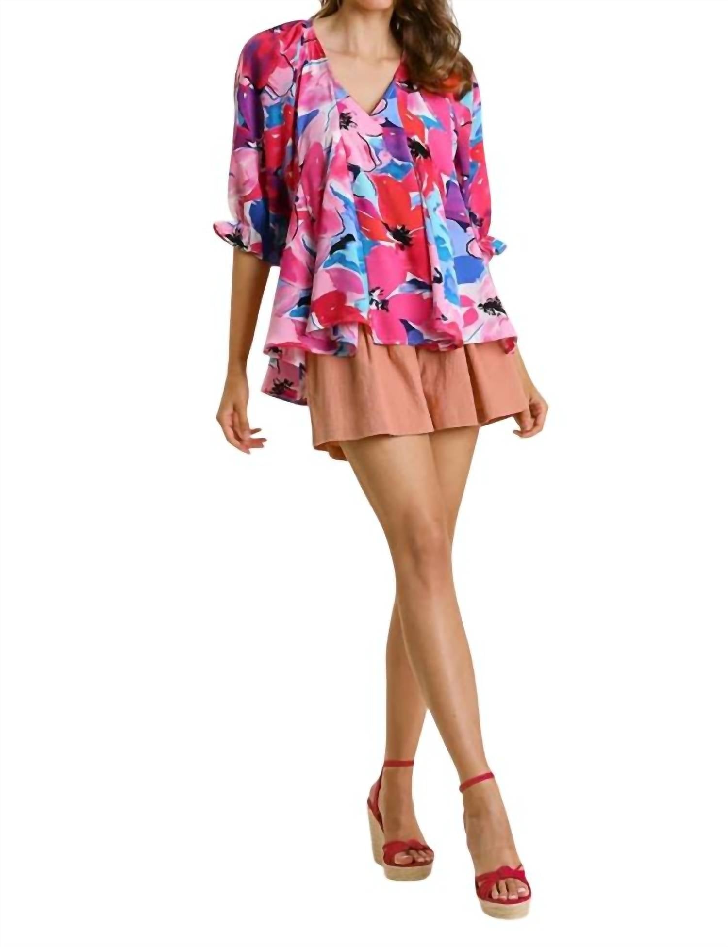 

Топ с цветочным принтом и рукавом 3/4 в мультиколоре Umgee