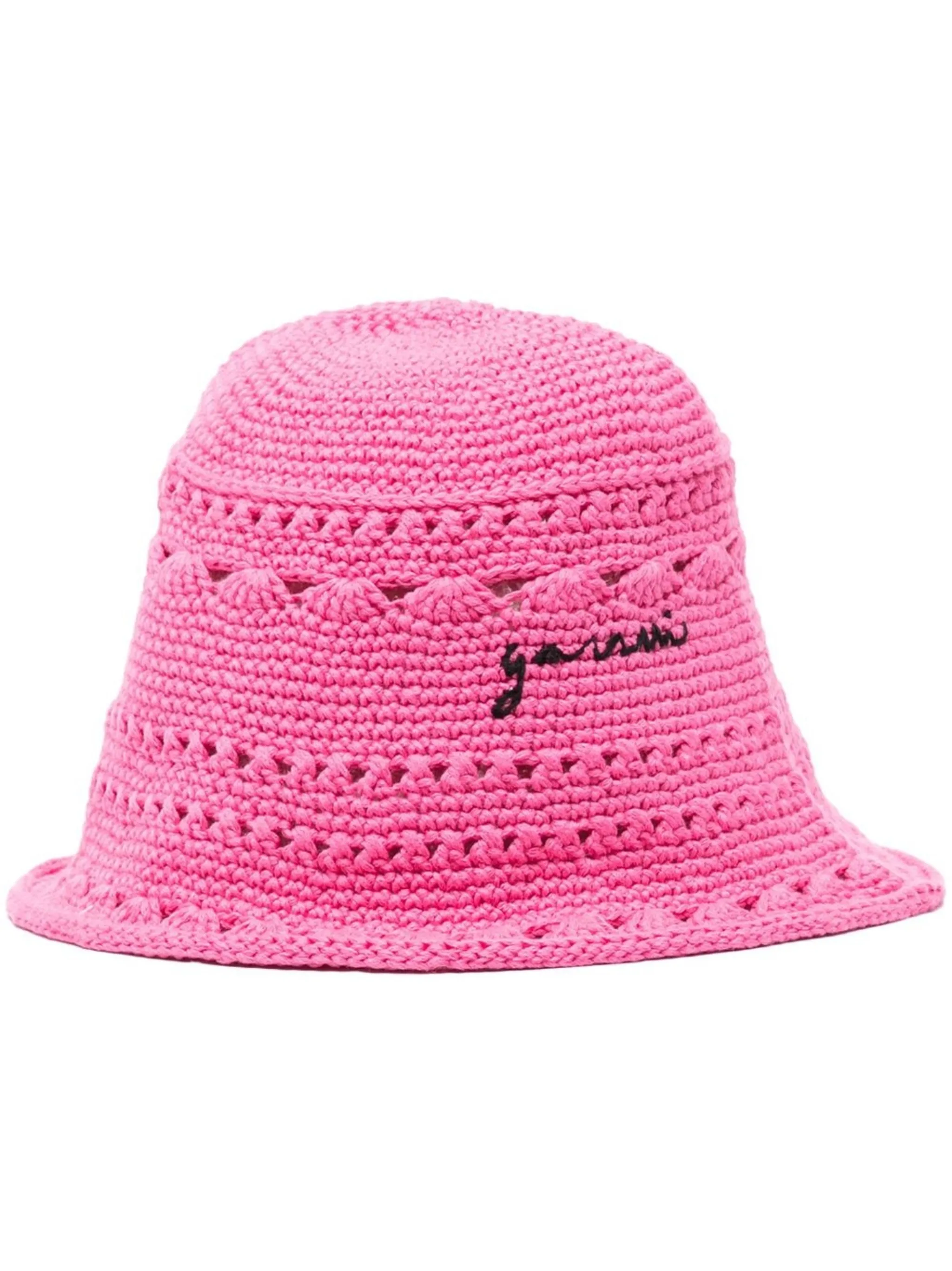 

Шапка бини с вышитым логотипом Ganni, розовый