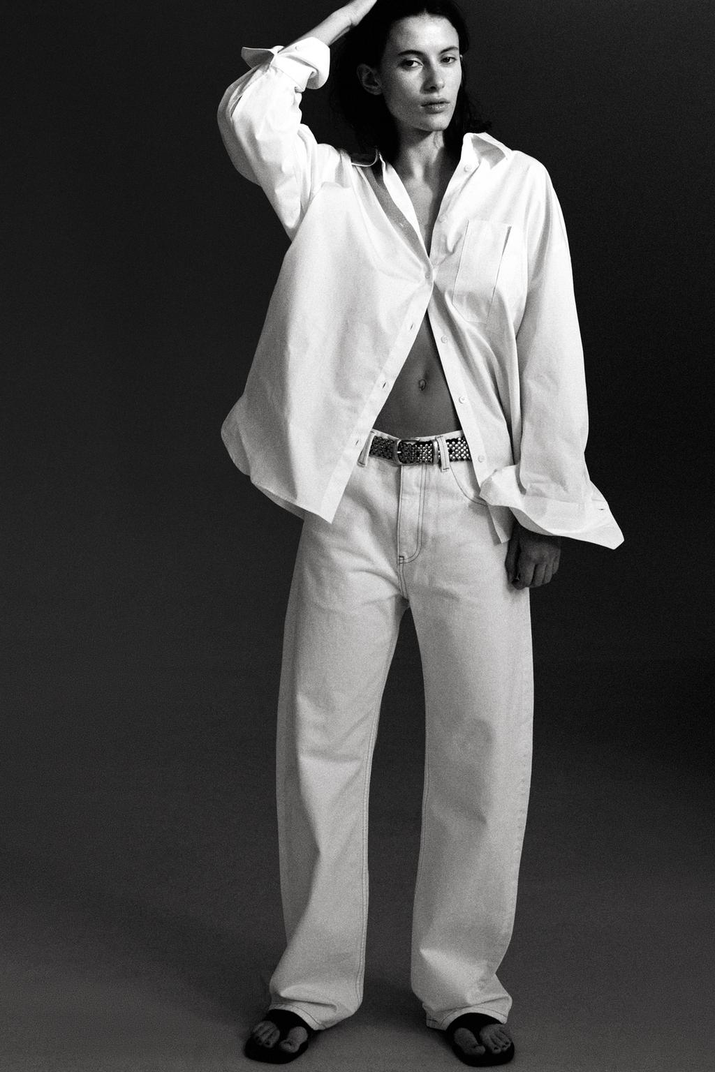 

Рубашка оверсайз с карманом ZARA, белый