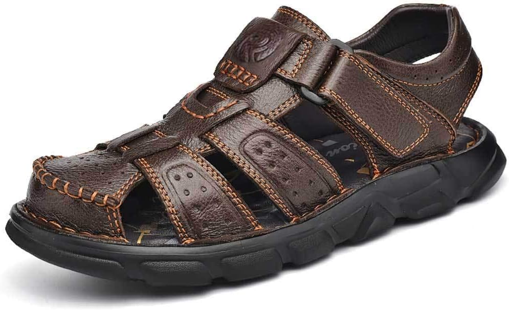 

Мужские сандалии UPIShi с закрытым носком из кожи, регулируемые, легкие, для пляжа и активного отдыха, коричневый