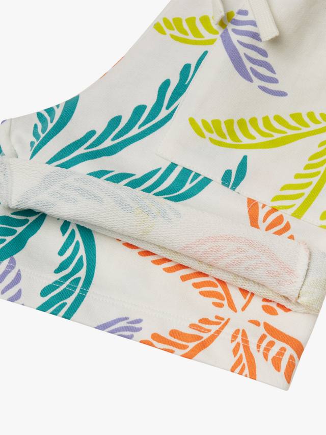 Детские шорты из хлопкового флиса с лиственным принтом Benetton, White/Multi — фото 3