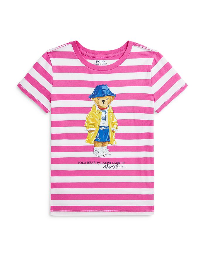

Футболка Polo Bear из хлопкового джерси в полоску для девочек - Little Kid, Big Kid Ralph Lauren, розовый