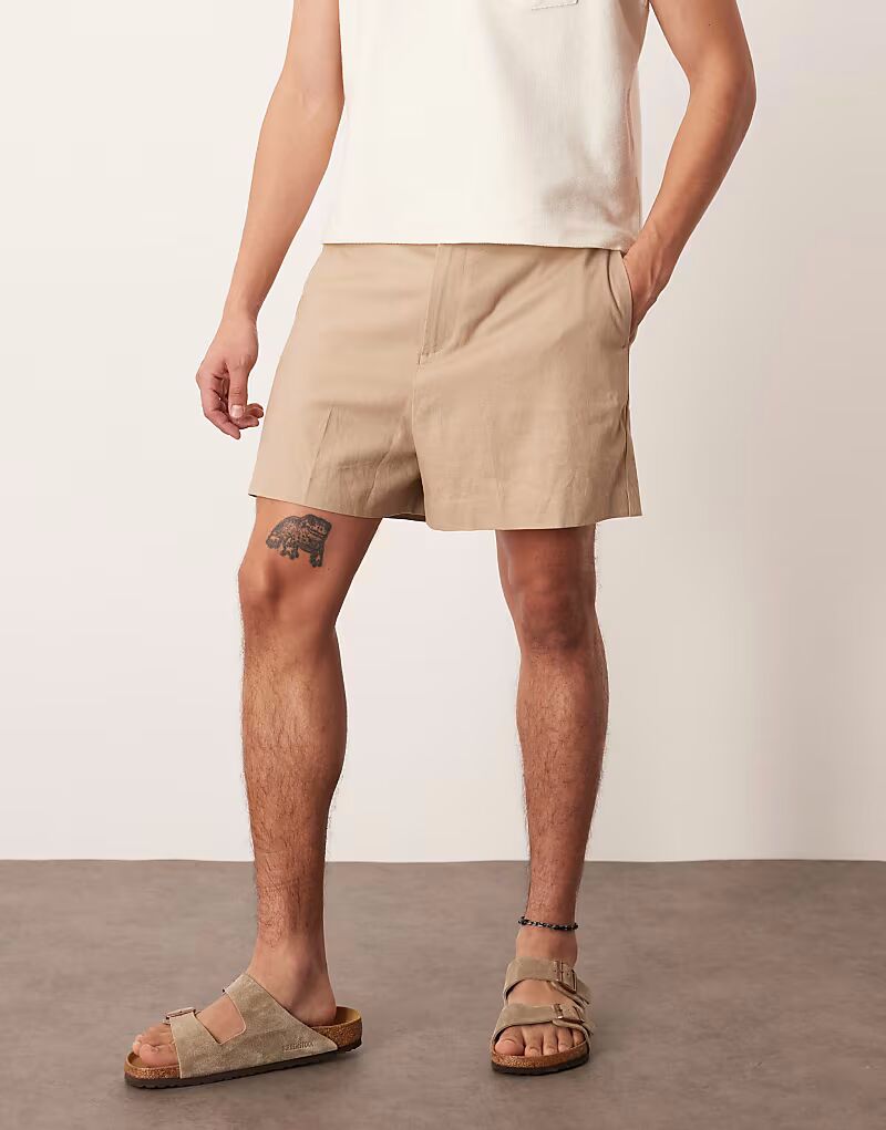 

Укороченные шорты-бермуды из льняной смеси ASOS DESIGN темно-каменного цвета