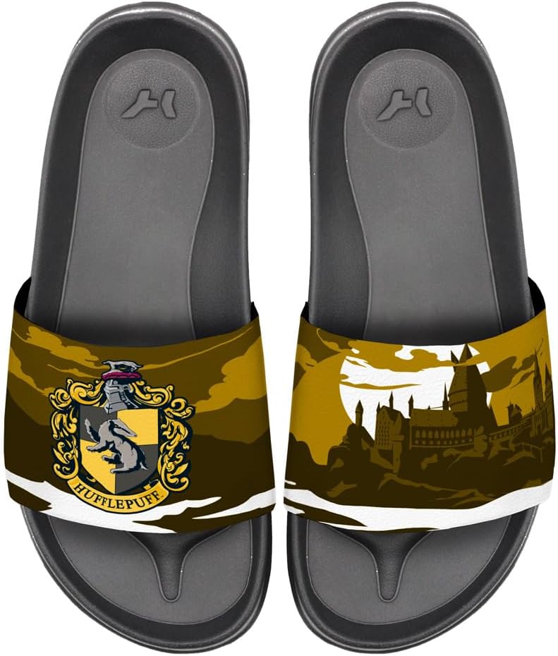 

Взрослые сандалии-шлепанцы унисекс с регулируемыми липучками коллекции Harry Potter с гербами факультетов Хогвартса Popfunk, Hufflepuff Crest