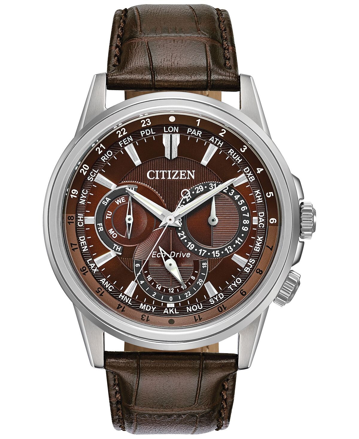 

Мужские часы Eco-Drive с коричневым кожаным ремешком-календарем, 44 мм Citizen