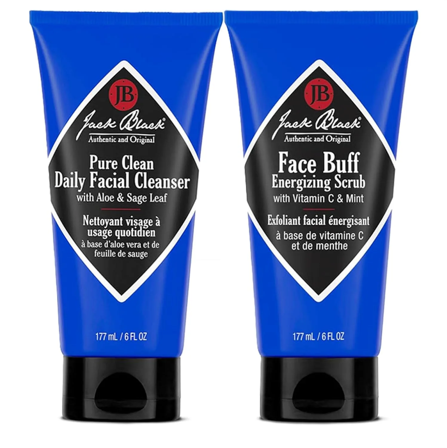 Jack black face buff energizing scrub - очищающий скраб для лица и прешейв 177 мл + 177 мл