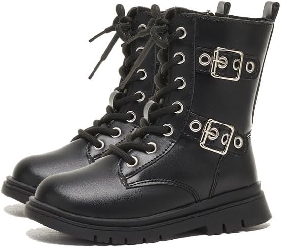 

Детские кожаные ботильоны для девочек с боковой молнией, удобные, противоскользящие, на шнуровке, для активного отдыха (малыши/маленькие дети/старшие дети) ODIPON, Black