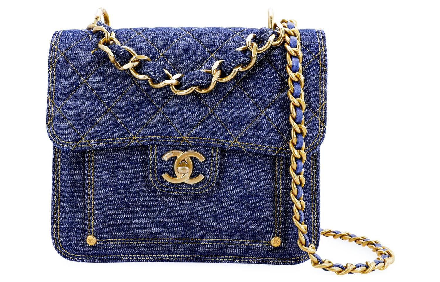 

CHANEL Джинсовый клатч Сумка-мессенджер Кроссбоди Средняя плечевая сумка Унисекс из состаренного денима синего цвета