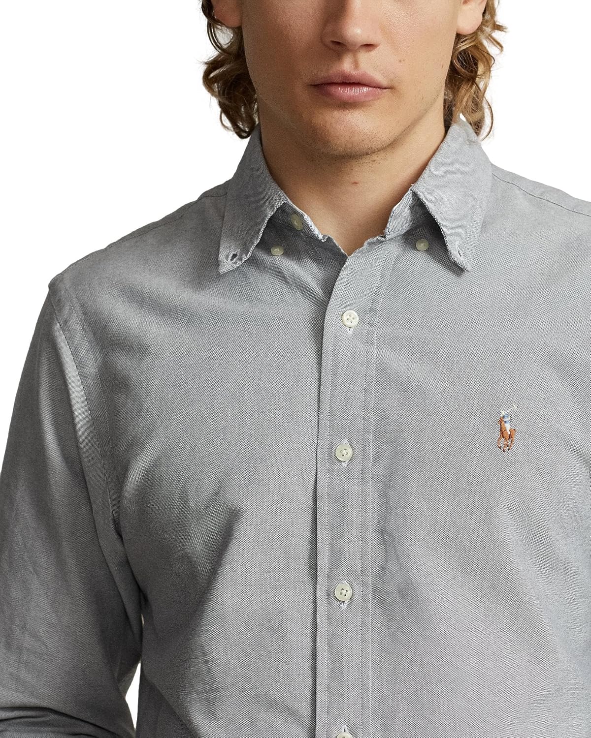 POLO RALPH LAUREN Мужская классическая оксфордская рубашка с длинным рукавом, Ralph Lauren Slate — фото 4