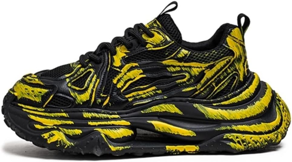 

Мужские кроссовки из искусственной кожи с контрастным дизайном, эффектом потертости, массивной подошвой и граффити, повседневные спортивные туфли для стритвира, осенние наряды с приподнятой платформой Ctkvbmeoi, черный