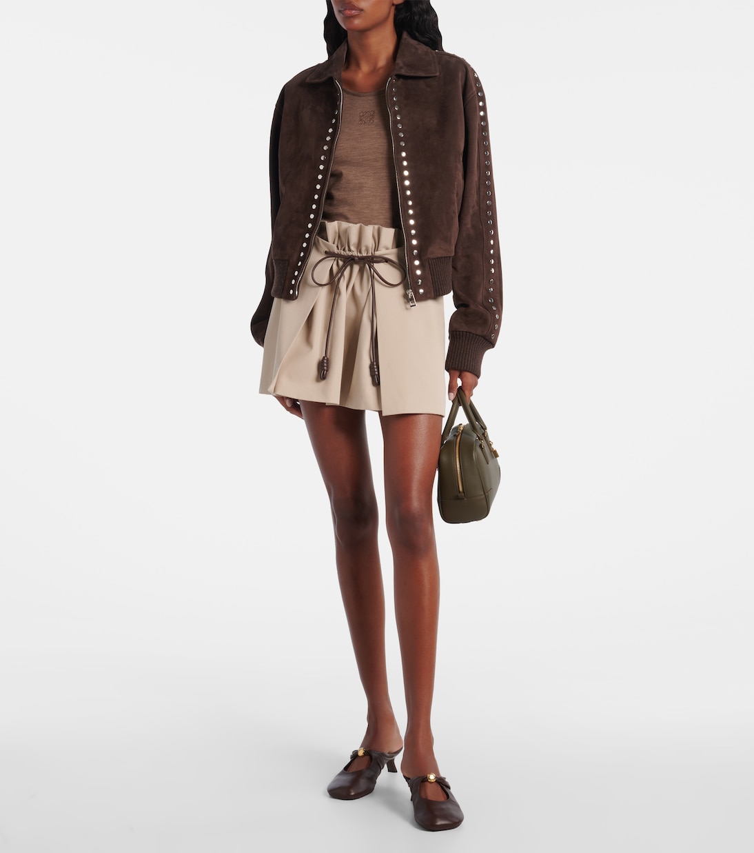 Хлопковая и шёлковая габардиновая мини-юбка Loewe, Dark Beige — фото 2