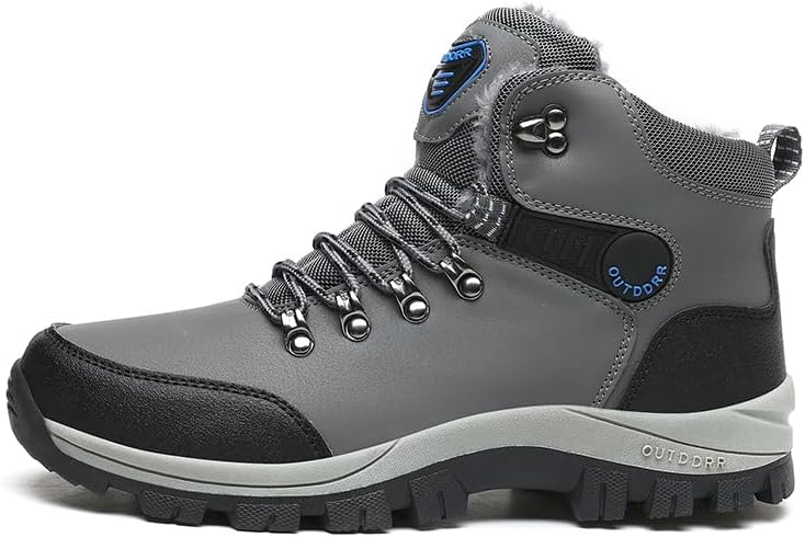 

Мужские зимние снежные ботинки водонепроницаемые с теплой плюшевой подкладкой, нескользящие, на шнуровке, для улицы, повседневной носки, походов и прогулок Kiugco, серый