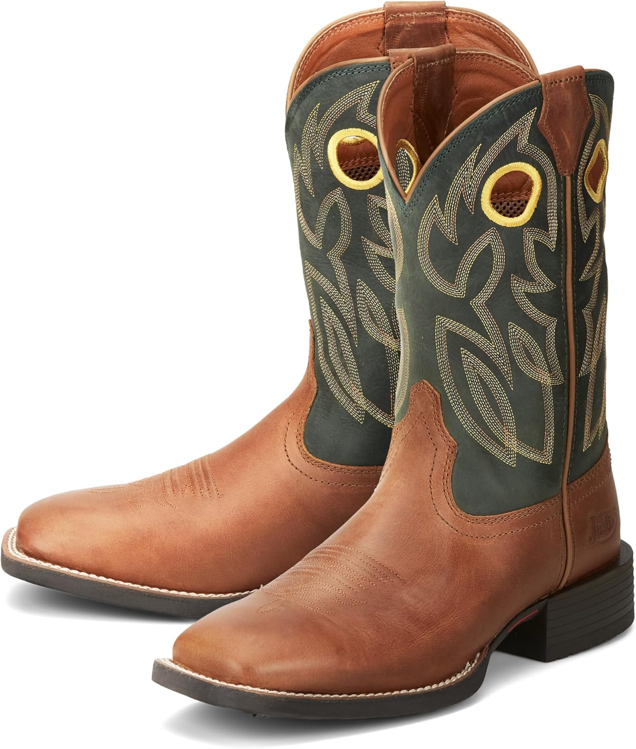 

Мужские ковбойские сапоги Justin Bowline 11 - Вестерн-сапоги с квадратным носком из цельнозернистой кожи с маслостойкой и противоскользящей резиновой подошвой, зеленый