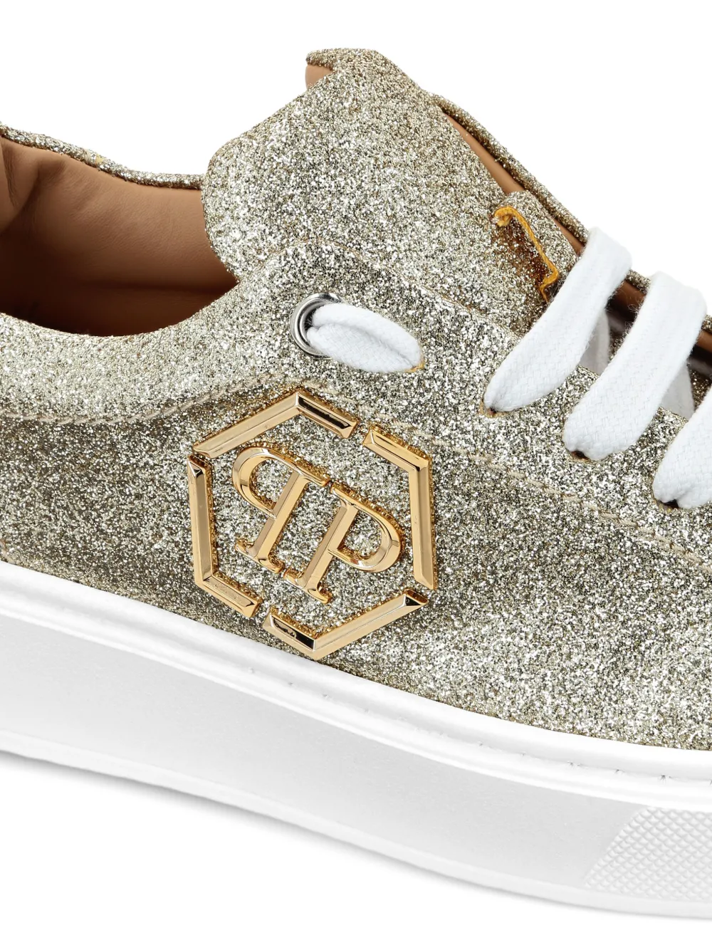 Кроссовки Hexagon с блестками Philipp Plein Junior, золотой — фото 3