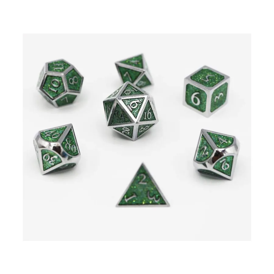 

Набор Poly — изумрудный блеск с золотом (7), Dice Sets - Metal (Foam Brain Games)