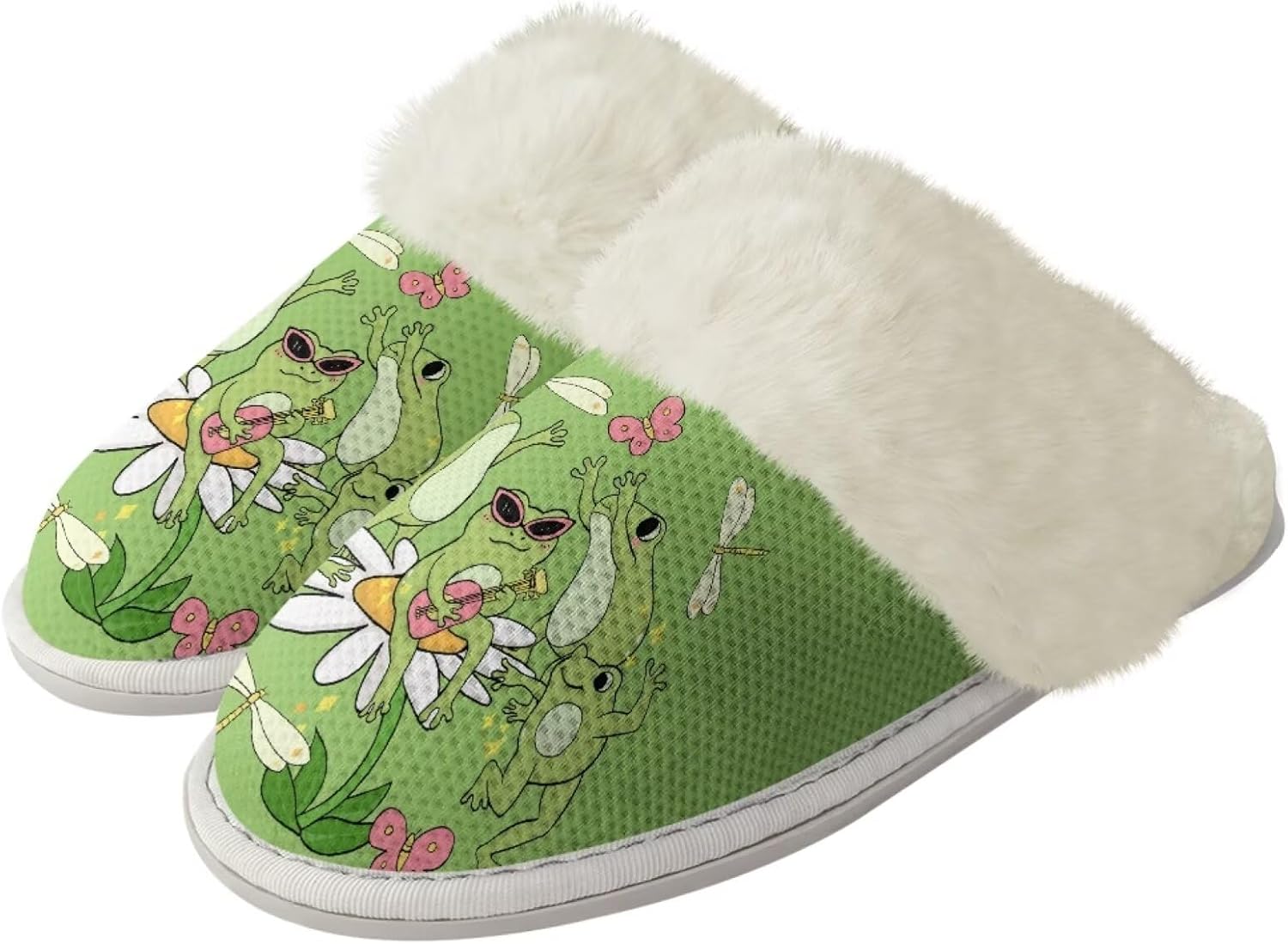 

Женские и мужские забавные пушистые тапочки с животными для пары, противоскользящие домашние туфли с резиновой подошвой, уютные Xixirimido, зеленый