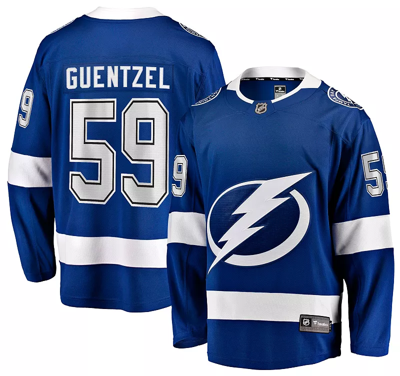 

Мужская футболка НХЛ Tampa Bay Lightning Jake Guentzel # 59 2024-2025, домашняя копия Джерси Fanatics