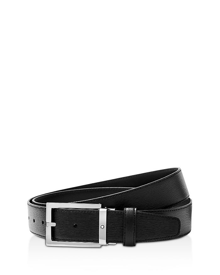 

Montblanc Мужской прямоугольный ремень с блестящей пряжкой, черный