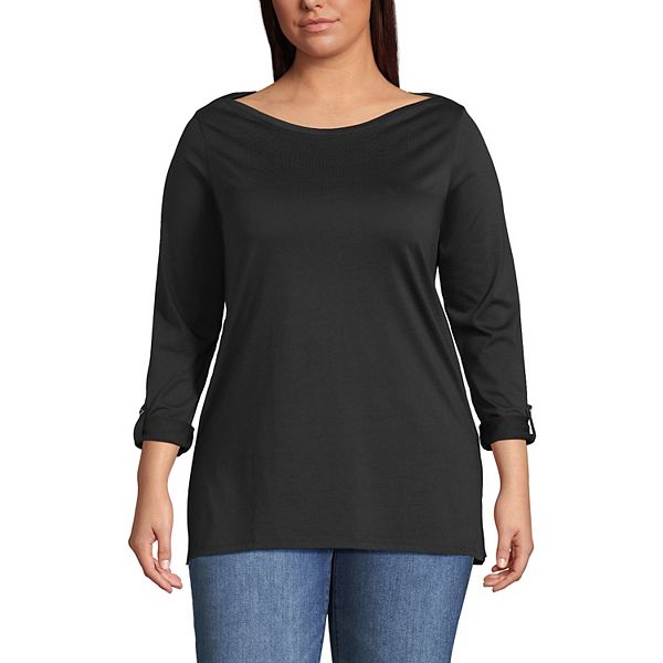 

Туника с 3/4 рукавом и лодочкой из хлопка Supima, Plus size, с регулировкой Lands' End, Black, Черный, Туника с 3/4 рукавом и лодочкой из хлопка Supima, Plus size, с регулировкой Lands' End, Black