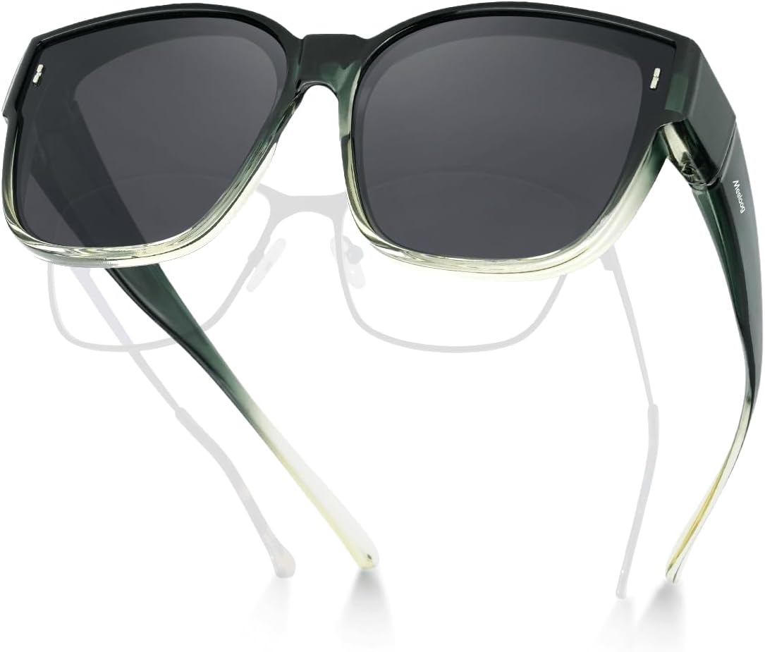 

Солнцезащитные очки Meeloog Large Polarized Fit Over Glasses для женщин и мужчин, большие, модные квадратные очки для вождения и езды MST0110, P1 Bottle Green Frame/Black Lens