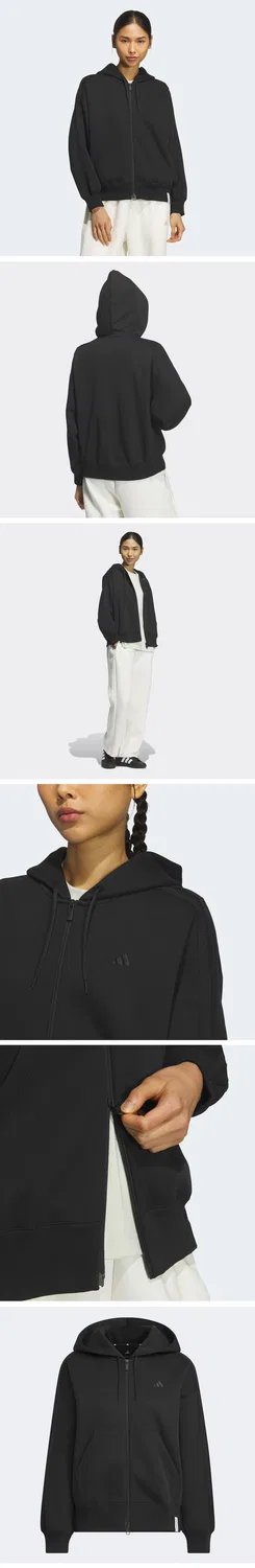 Женская худи на молнии Essential Plus 3-Stripes Spacer Knit Loose Fit, чёрная, от Adidas — фото 4
