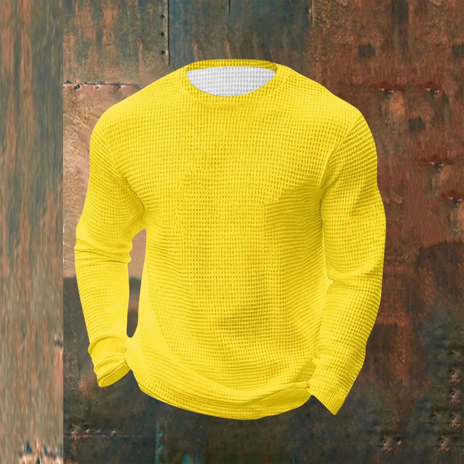 Мужская футболка с длинным рукавом, вафельная, дышащая, Generic, цвет X001# Yellow — фото 2