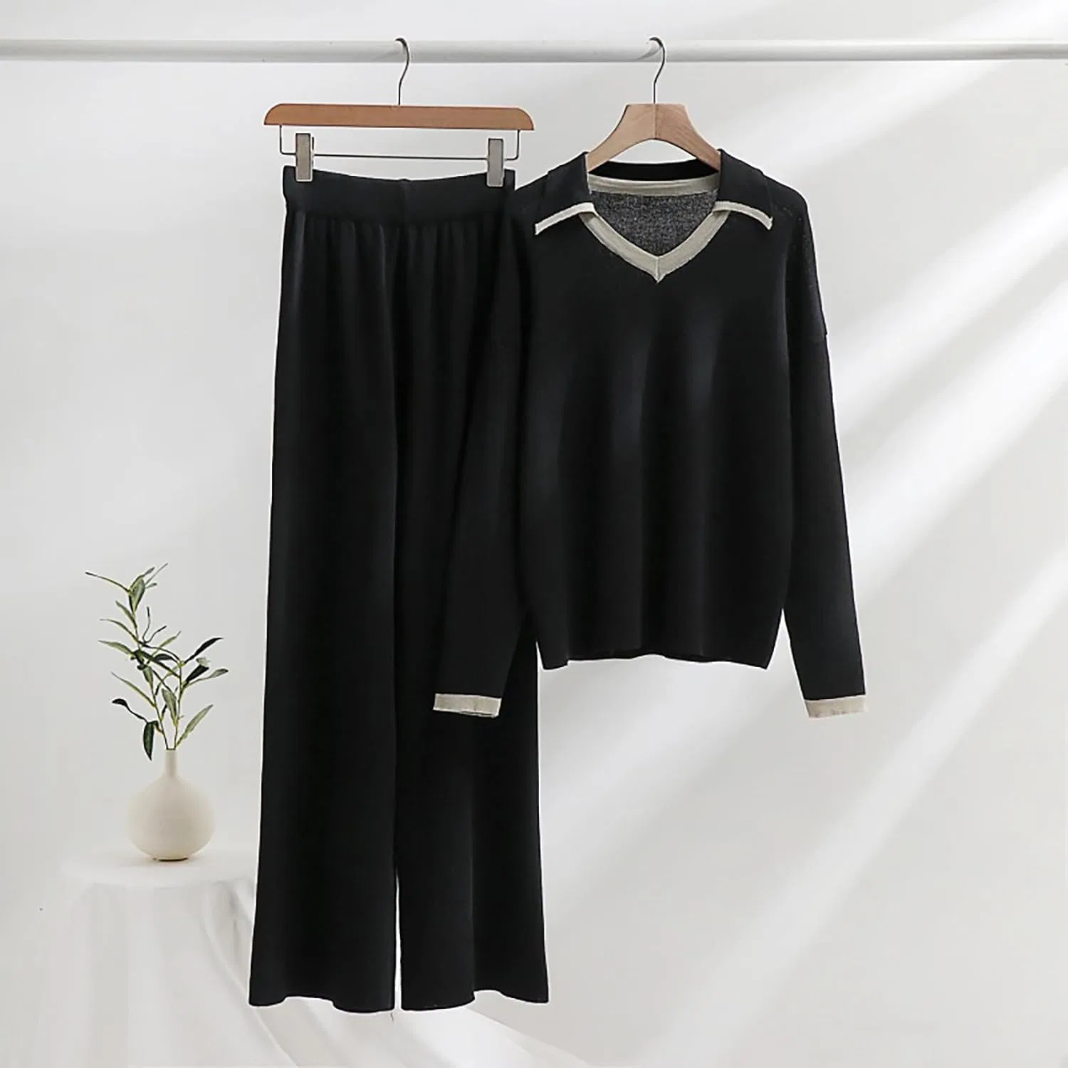Женский спортивный костюм Ribbed Knit, 2 предмета, черный