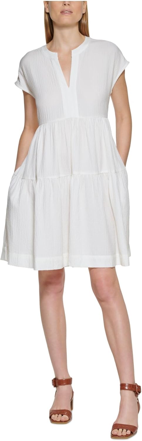 

Женское платье-трапеция Calvin Klein из газовой ткани, Cream