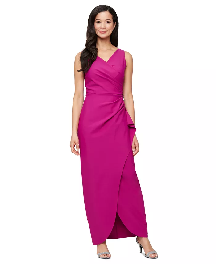 

Вечернее платье с драпировкой и декором Draped Embellished Compression Column Gown Alex Evenings, розовый