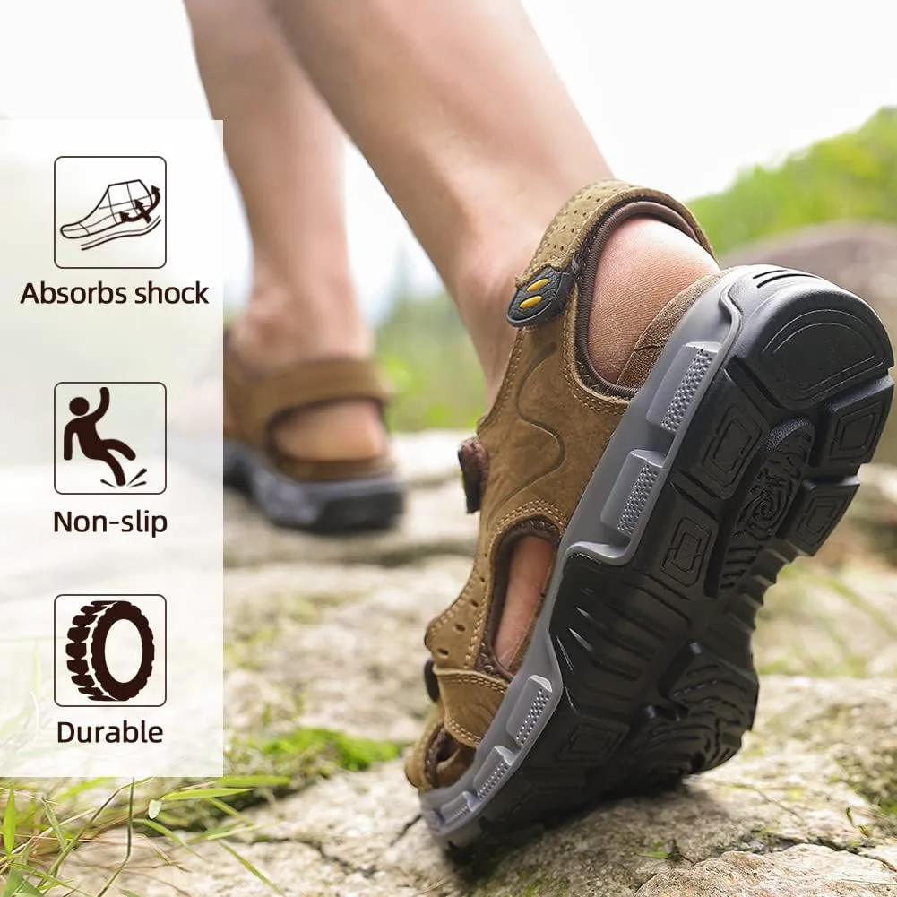 CAMEL CROWN Men's Leather Сандалии for Hiking Walking Beach Treads Water Athletic Outdoor with Premium Air Cushion | Waterproof, коричневый — фото 2