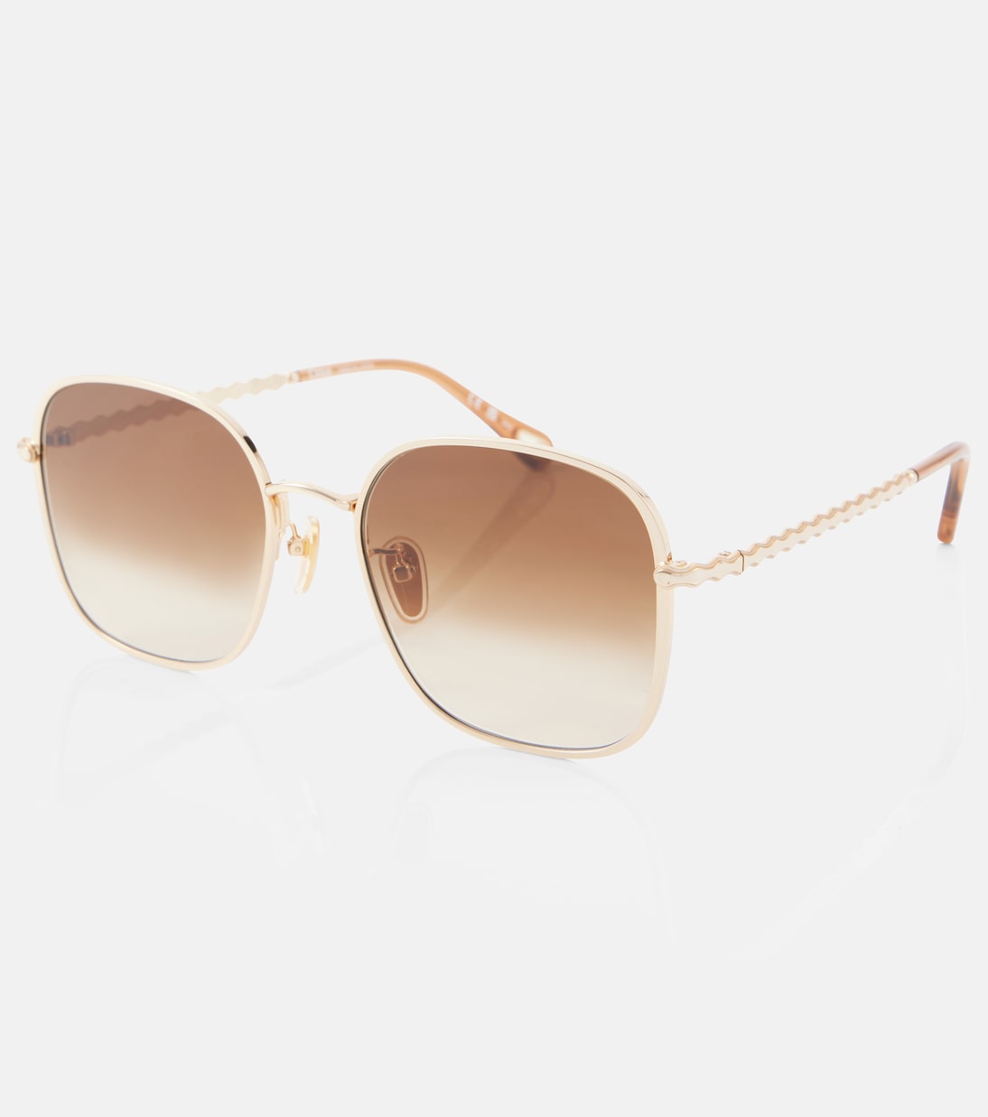 Солнцезащитные очки квадратной формы с фигурными краями Chloé, Gold-Gold-Brown — фото 4