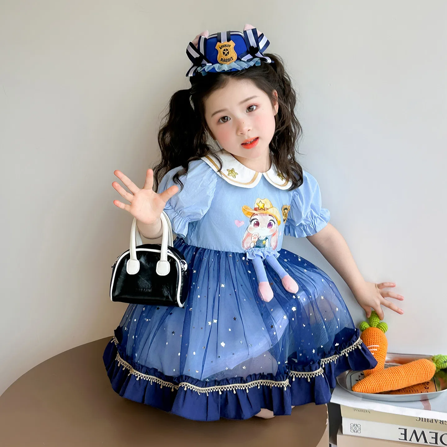 Платье детское с отложным воротником, умеренной длины, короткое, стрейч Disney, Blue — фото 4