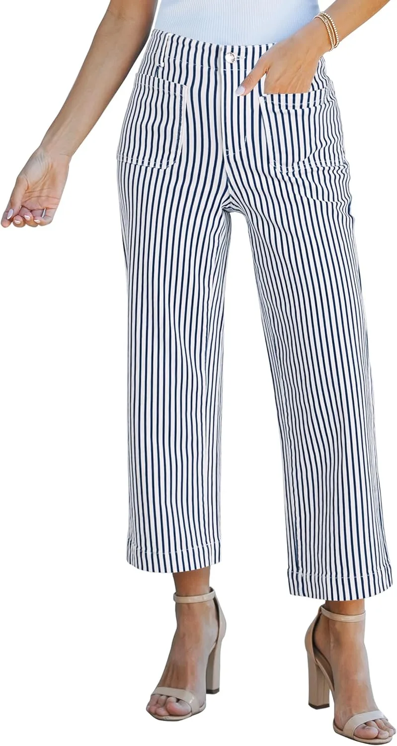 

Luvamia полосатые джинсы для женщин, высокие, укороченные, широкие