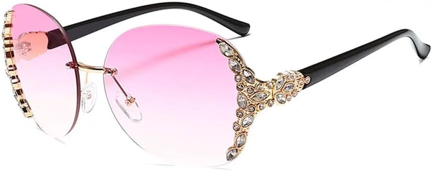 

Женские солнцезащитные очки без оправы, роскошные очки с стразами, большие солнцезащитные очки, винтажные очки для женщин, градиентные модные очки TKKTLLT, Gold-pink