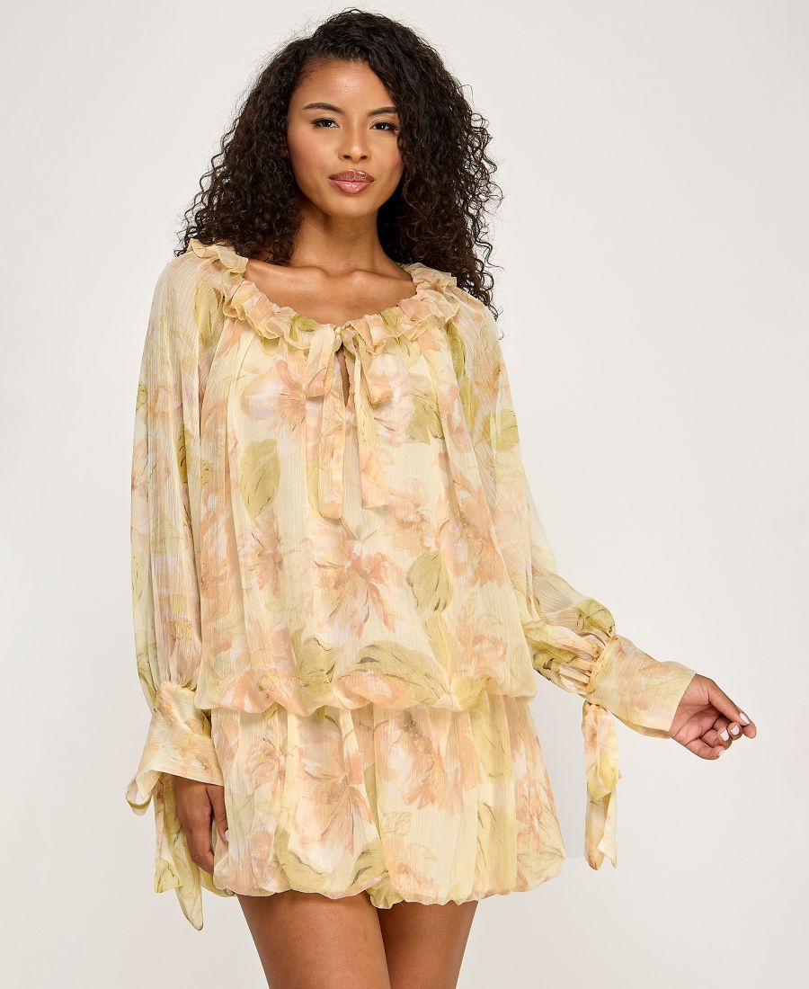 

Детское платье с принтом, заниженной талией, оборками и вырезом-лодочкой SENI & CADE, Yellow