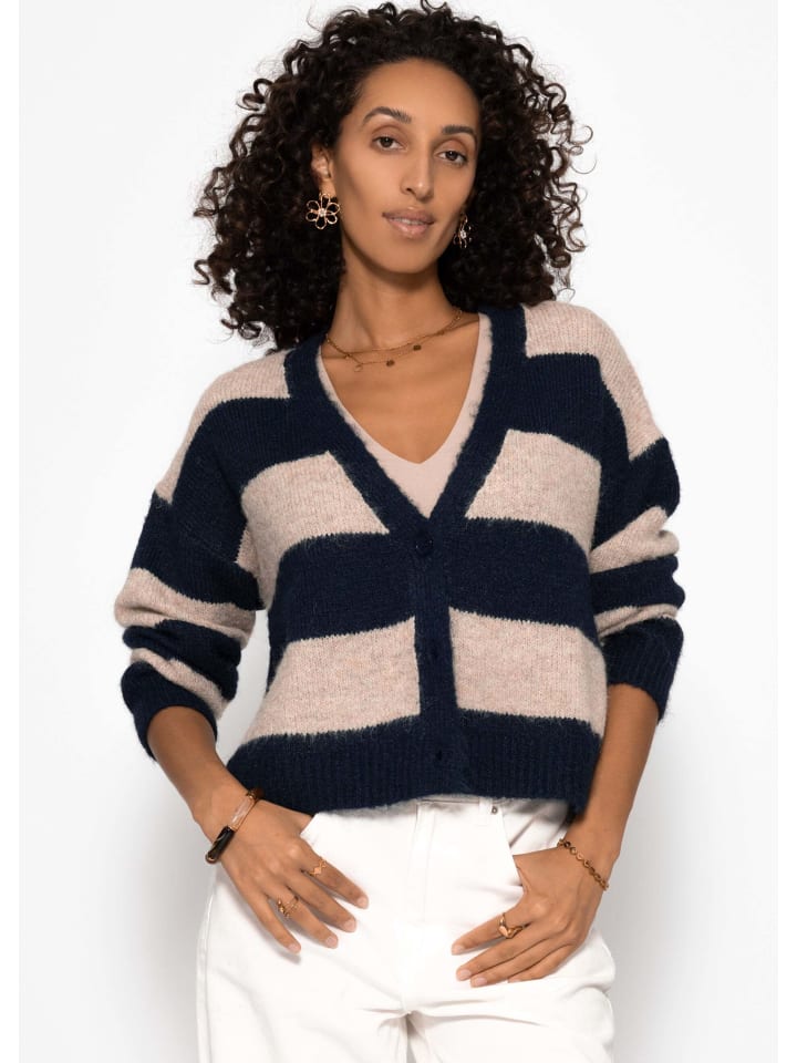 

Кардиган с полосками и V-образным вырезом темно-синего цвета SASSYCLASSY