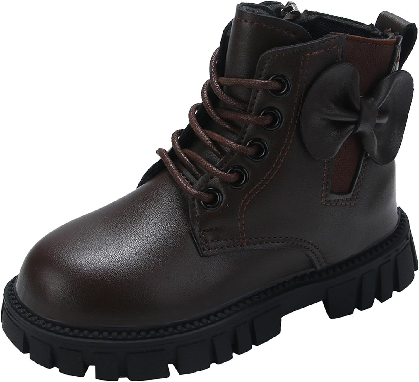 

Детские сапожки для девочек на шнуровке с бантом, с молнией, модные ботильоны для малышей и старших детей, водонепроницаемые, теплые, с нескользящей резиновой подошвой для улицы, школы и костюма на Хэллоуин Generic, Brown