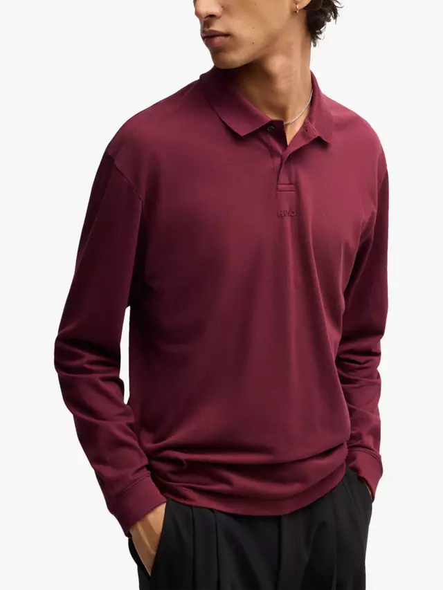 

Поло HUGO BOSS HUGO Cotton Logo Sleeve, цвет dark pink
