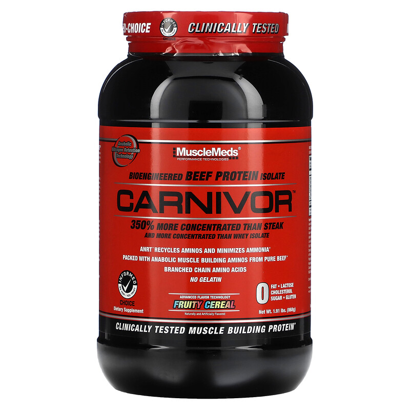 

MuscleMeds, Carnivor, изолят говяжьего белка, созданный путем биоинженерии, со вкусом фруктовых хлопьев, 868 г (1,91 фунта)