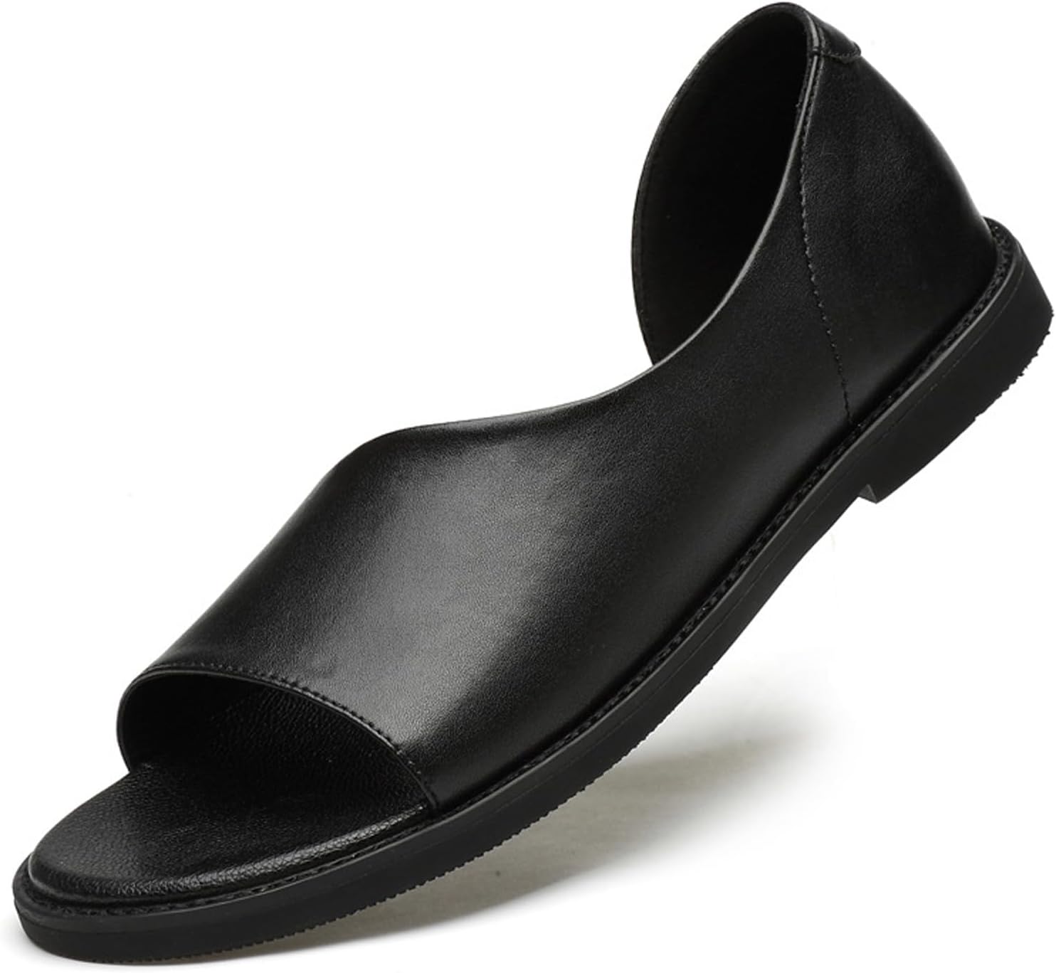 

Мужские пляжные сандалии с открытым носком из веганской кожи, модные шлепанцы с мягкой, дышащей и легкой структурой, с вырезами и пряжкой, удобные для ходьбы на улице, повседневные легкие обувь Nileeke, черный