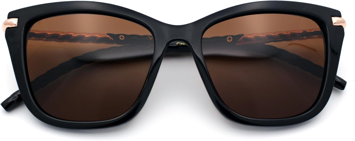 

SA106 Поляризованные женские солнцезащитные очки большого размера "кошачий глаз" с металлическими дужками и толстыми пластиковыми вставками, модные и роскошные, Black Gold - Brown