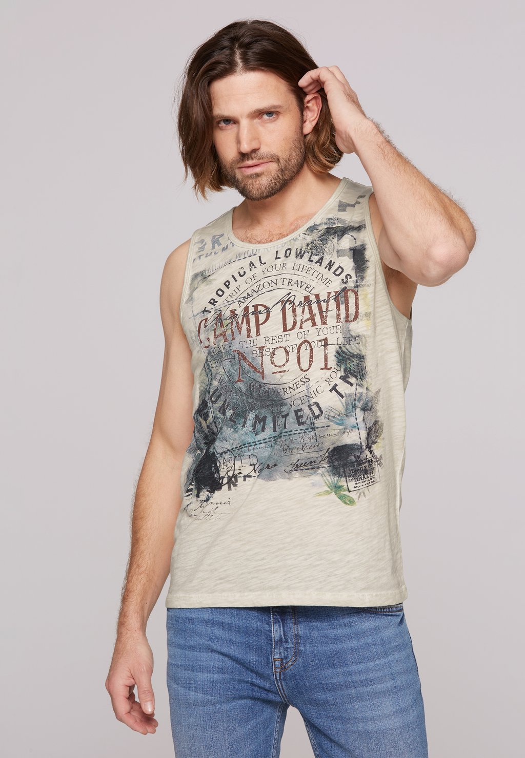 

Майка MUSKEL OIL DYED MIT PRINT Camp David, серебряный