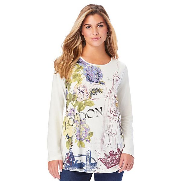 

Женская футболка с принтом для путешествий, длинный рукав, plus size Roaman'S, Sky Blue Rose, Синий, Женская футболка с принтом для путешествий, длинный рукав, plus size Roaman'S, Sky Blue Rose
