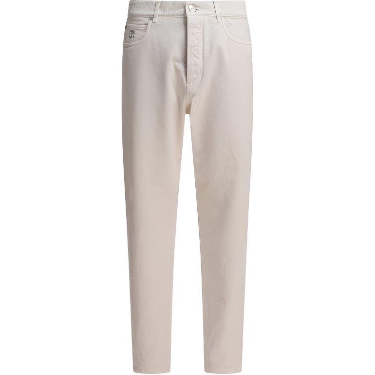 

Пятикарманные джинсовые брюки iconic fit, окрашенные в процессе пошива Brunello Cucinelli, белый