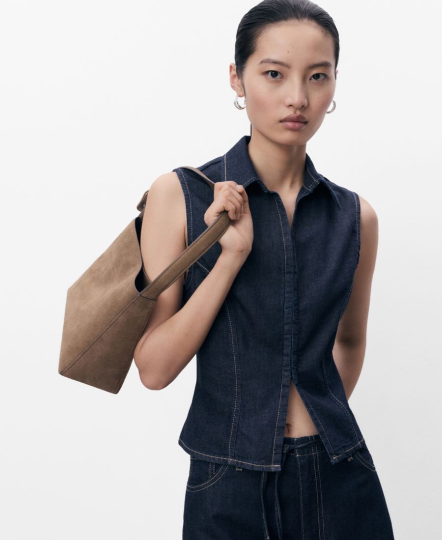 

Женский джинсовый топ с контрастной строчкой MANGO, Open Blue