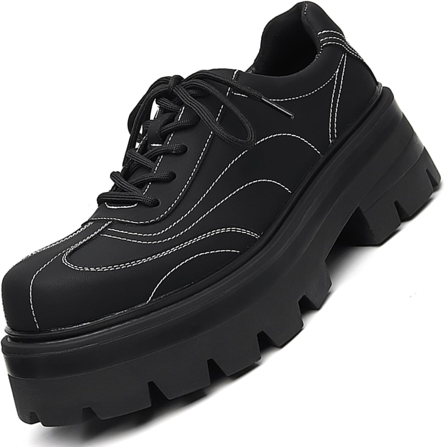 

Мужские модные кроссовки на платформе с массивной подошвой, увеличивающие рост, повседневные кожаные оксфорды и дерби, для свиданий, вечеринок и выпускного Gezykao, черный